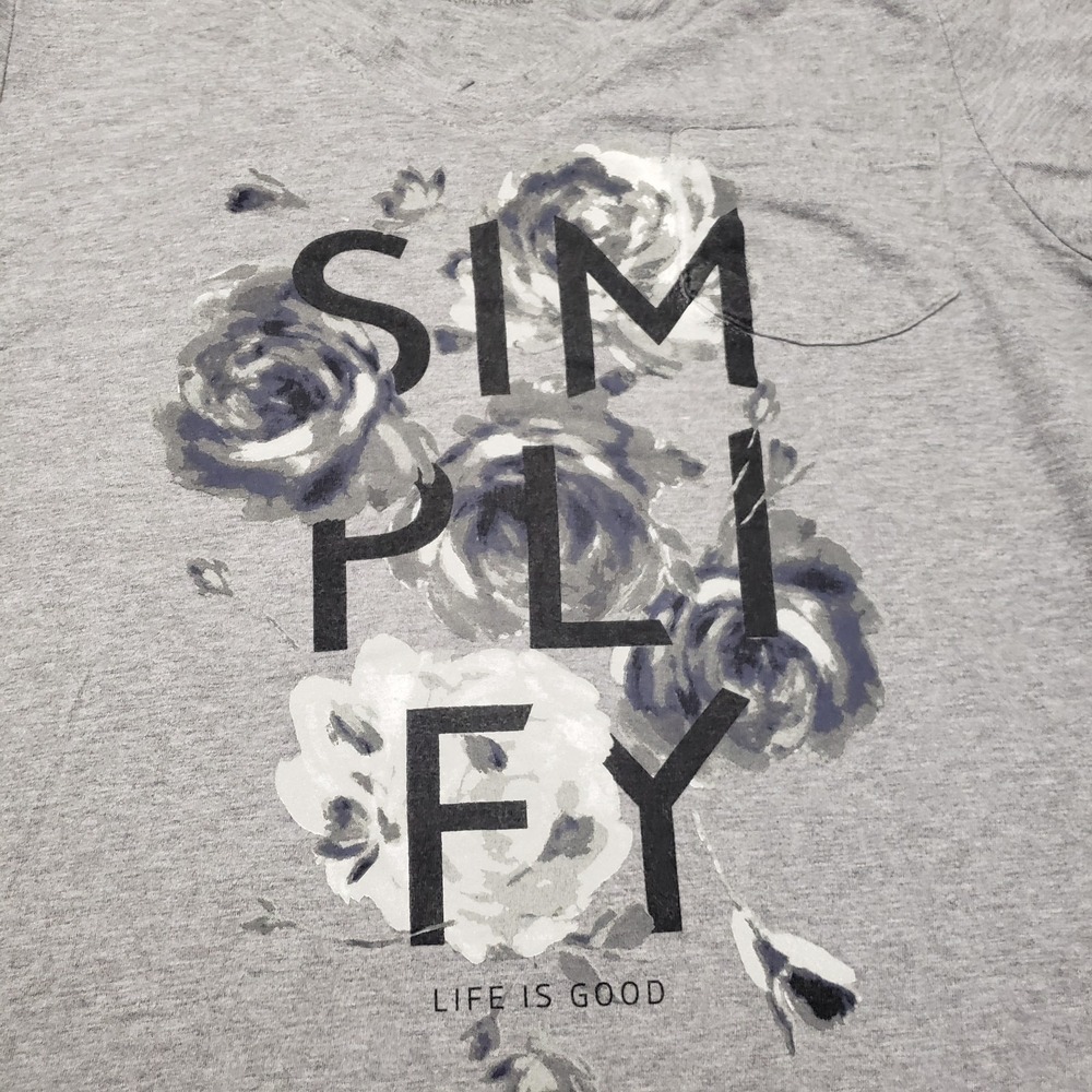 Life Is‎ Good Top Womens Medium Gray V-Neck Short Sleeve